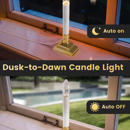 SURAIELEC 6 Pack Plug-in Window Candles, Dusk-to-Dawn Window Lights with Gold Candle Holders, Flameless Candlesticks for Christmas Window, Mantel, Dining Table, Gloss Gold, UL Listed