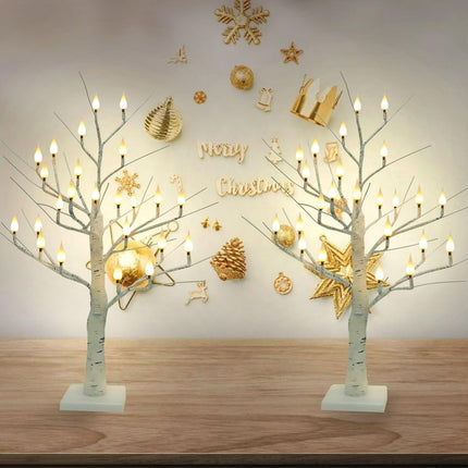 2Ft Christmas Candle Lighted Trees for Indoor Decor, d Birch Tree with 24 LED Flameless Candles Lights, USB/Battery Operated Lighted Tree Candles for Home Thanksgiving Christmas Decor