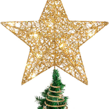 Golden Star Christmas Tree Topper Hallow Bling Powder Christmas Treetop Lights for Holiday Decoration, 7.8 x 11.8 Inch