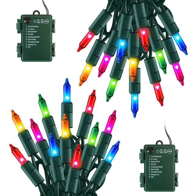 Battery Powered Christmas Lights 2-Pack of 60 LED 20 ft Battery Powered String Lights Christmas Lights Ambiance Holiday Lights for Outdoor Indoor Wedding Party Home Decoration Multi-Color