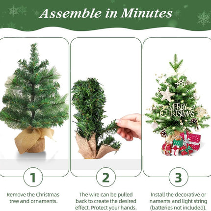 Mini 1.5ft Table top Christmas Tree, Pre-lit Artificial Mini Christmas Tree with LED Lights, Christmas Decorations for Tabletop,Home, Office, Indoor and Outdoor Holiday Decoration
