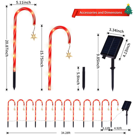 24 Pack Christmas Pathway Lights Outdoor Decorations, 8 Modes Solar Candy Cane Lights with Star, Outdoor Christmas Waterproof Stake Lights for Walkway, Yard, Porch, Garden Decor (2 x 12 Pack)