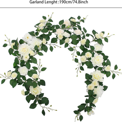 Artificial Flowers Eucalyptus Garland with Flowers 6FT Fall Flowers,Wedding Arch Flowers,Wedding Table Garland,Flocked garland, Wedding Decorations,garland christmas decorations ( white)