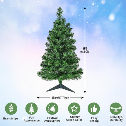 3Ft Premium Artificial Small Mini Christmas Tree for Tabletop,Home, Office, Indoor and Outdoor Decor,Holiday Decoration,Easy Assembly Metal Hinges & Foldable Base.Green Tree