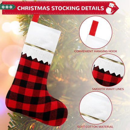 NOVWANG 10 Pack Christmas Stockings, 15.5 Inch Red Black Buffalo Plaid Christmas Stockings Bulk Festive Holiday Decor for Tree, Fireplace, Wreath