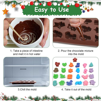 2pcs Christmas Silicone Molds Fondant Chocolate Christmas Molds Silicone Ornament for Christmas Tree Santa Claus Gingerbread Cane, Candy Molds Resin, Ice Cube, Soap, Cake Topper