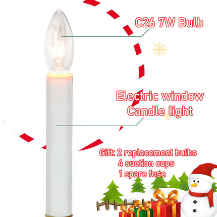 Abeja 4 Pack Christmas Electric Window Candle Lights with Gold Base, Dusk to Dawn Candle Lamps with 7W E12 Base Incandescent Bulbs Plug in Candle Lights for Window Lights Decor Party Xmas Table Top