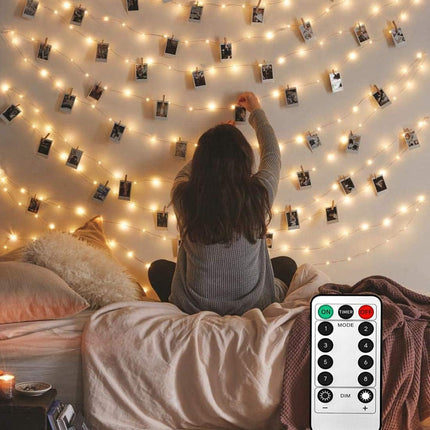 LiyuanQ 40 LED Photo Clip String Lights with Remote, 8 Modes Indoor Fairy String Lights for Hanging Photos Pictures Cards and Memos, Ideal for Bedroom Decoration (USB Operated, Warm White)