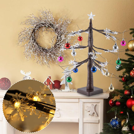 Light up Snowflakes Tree,Mini Christmas Tree,Lighted Trees for Decorations Inside,Room Decor,Battery Operated,with Timer,Table Decorations.（Added 12 Decorative Balls） (Brown)