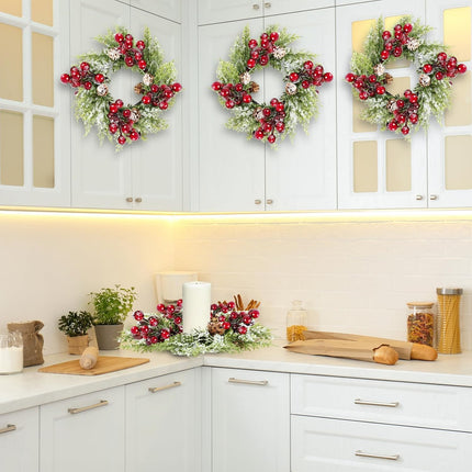 6 Pcs Christmas Candle Rings Wreath Mini Christmas Table Centerpieces Red Berry Pinecones Wreaths for Kitchen Cabinet for Farmhouse Xmas Front Door Porch Wall Christmas Thanksgiving Fall Decorations