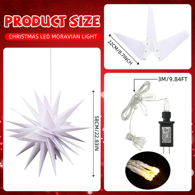 23.62 Inch 36 Angle Large Moravian Light Tree Topper White Moravian Star Shaped Light Plastic LED Christmas Light 3D Star Lantern Hanging Star Hanging Outdoor Christmas Light Advent Star