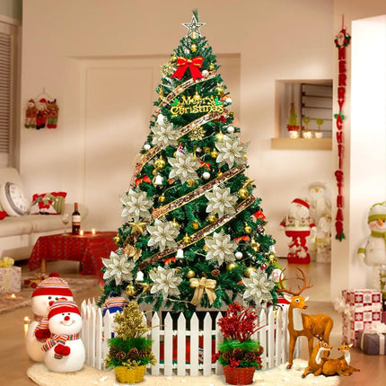 Glitter Poinsettia for Christmas Tree, 12 Pcs Artificial Christmas Flowers with Clips Stems Xmas Tree Ornaments for Wedding Party Wreath Decoration (Gold)