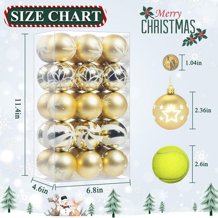 30 Pcs Christmas Ball Ornaments Set, 2.36'' Gold and White Hand-Painted Ornament Bulk for Christmas Tree, Shatterproof Xmas Tree Decorations for Holiday Party, Wreath, Garland, Winter Holiday