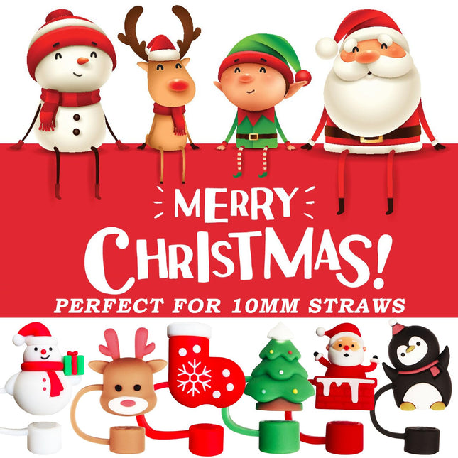 6PCS Christmas Straw Cover Cap for Stanley Cup, Silicone Straw Topper for Stanley 30&40 Oz Tumbler with Handle, 10mm Drinking Straw Tip Covers for Christmas s. (Color 2)