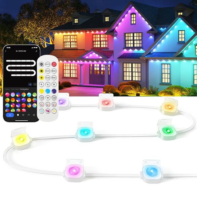 Permanent Outdoor Lights 100ft, Smart RGB Outdoor Lights with 60 LED, 8000 Hour Long Life Long Lasting Waterproof Permanent Christmas Lights Outdoor, for Daily Decorative Lighting and Holiday Parties