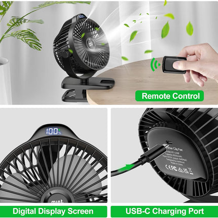 Minthouz Battery Operated Clip On Fan 8000Mah Rechargeable Portable Fan With Led Digital Display, 720° Rotation Small Desk Fan