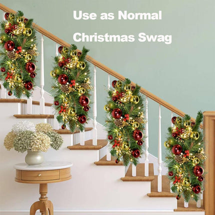 27.6inch Prelit Christmas Mailbox Swag with Lights Mailbox Swag Christmas Decoration Staircase Pine Teardrop Swag Christmas Garland Wreath Mailbox Decor Swag for Xmas Holiday Outdoor Indoor Home Decor