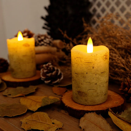 Homemory Flameless Votive Candles with Timer Remote, 2" x 3" Birch Bark Real Wax, Realistic Black Wick Battery Operated Candles, 6 Pack for Wedding, Party and Holiday Decoration