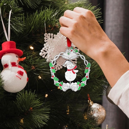 Christmas Wreath Snowman Ornament Metal Silver Hanging Rotatable Design Charm Holiday Decorative Pendant Keepsake