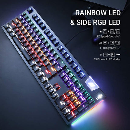 Gaming Mechanical Keyboard K660, RGB Side LED and Backlit Keyboard USB Wired Computer Keyboard with OUTEMU Blue Switches, 104 Full Key-Rollover, Anti Ghosting Keyboard with IP42 Splash-Proof
