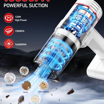 Handheld Car Vacuum Cleaner Cordless, 15000Pa Powerful Suction Car Vacuum High Power Cleaner With Led Light & Multi Accessories, Portable Mini Hand Held Car Vacuum Cleaner For Car Home Office