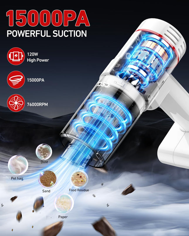 Handheld Car Vacuum Cleaner Cordless, 15000Pa Powerful Suction Car Vacuum High Power Cleaner With Led Light & Multi Accessories, Portable Mini Hand Held Car Vacuum Cleaner For Car Home Office