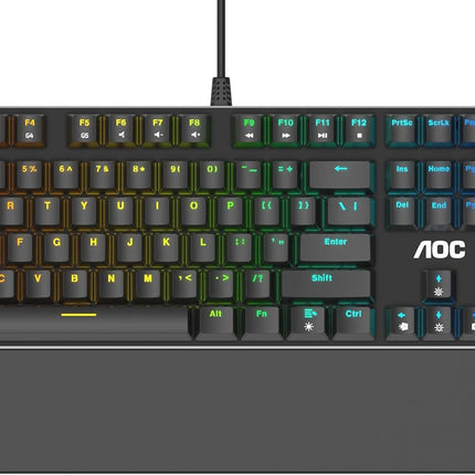 AOC Gaming Full RGB Mechanical Keyboard, 104-Key Outemu Blue Switches, Full NKRO, Detachable Wrist Rest, Light FX RGB, G-Menu Software (GK500)