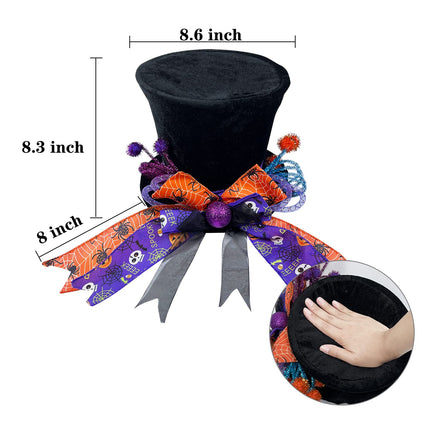 Lordaeron Christmas Halloween Tree Topper Hat,Large Black Velvet Hat with Purple and Orange Bow Seasonal Holiday Decorations Tabletop Ornaments for Home