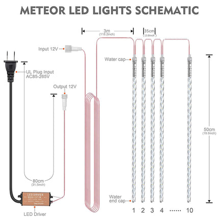BlueFire d Meteor Shower Lights, 19.68 Inch 10 Tubes 540 LEDs Outdoor Icicle Christmas Lights, Waterproof Falling Rain Lights for Tree Holiday Porch Yard Patio Roof Party Decoration (Blue)