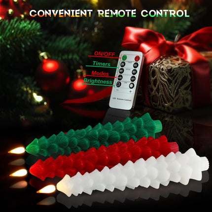 PChero Christmas Tree Candles with Remote Timer, 3 Pack 9.7 Inches Real Wax Flameless Window Candles Battery Operated Taper Candle Sticks for Xmas Fireplace Holiday Party Home Room Decor