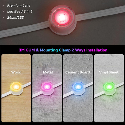100FT Permanent RGB Outdoor Lights, 72 LED Outdoor String Lights, IP67 Waterproof LED Eaves Lights with Smart Control, for Christmas and All Holidays