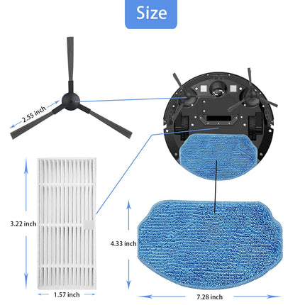 Vvhooy Parts Compatible With Mamnv Br150 Br151, Br150 Br151, Gttvo Br150Br151 Robot Vacuum, Robot Vacuum Accessories Kits 2 Hepa Filters 2 Mop Pads 4 Side Brushes