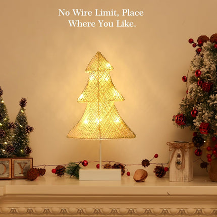 Lewondr Christmas Tree Lamp, Winding Cotton Thread Mini Christmas Tree with Lights, Battery Powered Desktop Christmas Tree Light for Xmas Home Bedside Table Lamp Decorative Tree for Table Top, White