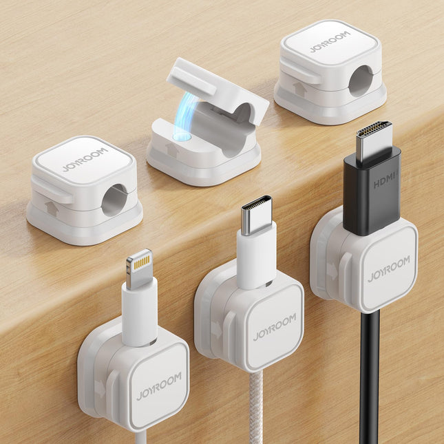 JOYROOM Pack of 6 Cable Holder Cable Clips Adjustable Cable Organiser Magnetic Cable Management Self-Adhesive Cable Holder for Desk Bedside Charging Cables HDMI USB Audio Cable White