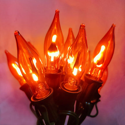 Halloween Flickering Orange String Lights Outdoor, 10Ft Flicker Flame Lights 10 C7 Flame Bulb Lights, Outside Halloween Lights Plug in for Indoor Balcony Patio Party Christmas Halloween Decorations