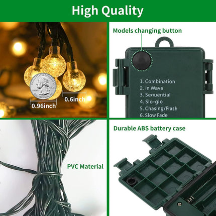 Battery Operated String Lights Outdoor - 39Ft 80 LED Battery Powered Outdoor Lights with Remote, 8 Modes Globe Battery String Lights Outdoor Battery Lights for Camping Tent Patio Porch Outside Decor