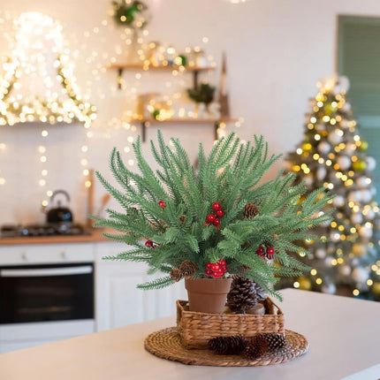 16 Pcs Christmas Berries Pine Picks, Christmas Faux Pine Greenery Stems with Berries and Pine Cones, Artificial Red Berry Pine Branches for DIY Xmas Tree Garland Wreath Home Garden Decoration