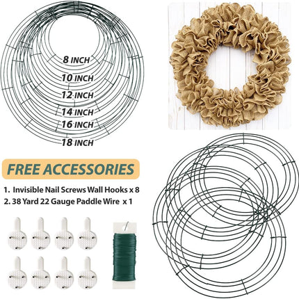 8 Pack Wire Wreath Frame 8 Inch Metal Wreath Form Wreath Ring for Crafts DIY Front Door Wreaths Christmas Year Wreaths Valentines Wedding Garden Home Party Decoration with 38 Yard Paddle Wire