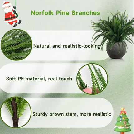 12 Pcs Christmas Norfolk Pine Branches, Artificial Christmas Pine Branches Norfolk Pine Stems DIY Crafts Faux Christmas Greenery Stems for Xmas Indoor Outdoor Home Decor (18 Inches)
