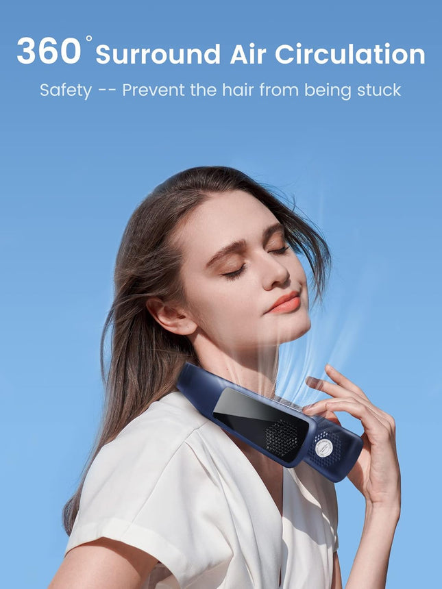 Ferrisa Portable Neck Fan Freedom Personal Neck CoolerPortable 3Speed Neck Fan, HandsFree Wearable Design, Lightweight, Cordless