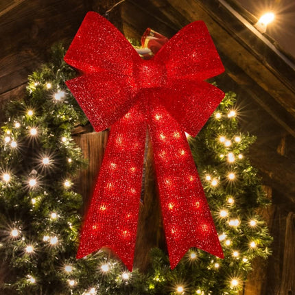 Christmas Glitter Red Bow，Lighted Large Christmas Bows Wreath Decoration,Christmas Tree Topper Decorative Bow for Indoor Outdoor Christmas Parties Decorations (32IN 72LED)