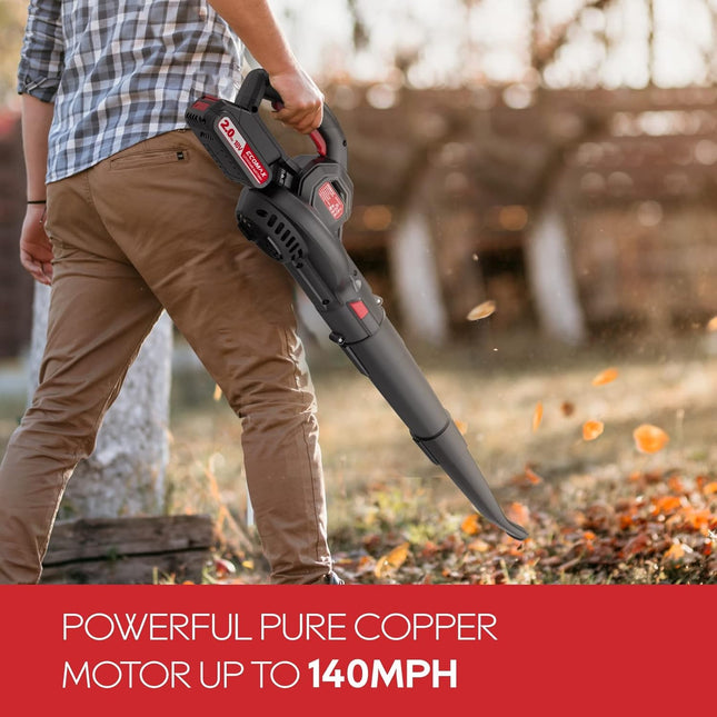 Ecomax 18V Cordless Leaf Blower, Powerful Blower Battery Powered for Lawn Care & Snow Blowing & Yard Cleaning, 2Ah Battery and Charger Included, ELG04, Black & Red