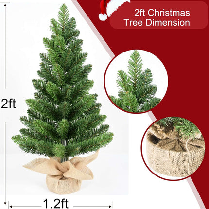 2Pcs Small Christmas Trees, Christmas Decorations Mini Christmas Trees with Cloth Bag Base, Artificial Small Christmas Tree with 68 PVC Branch Tips for Christmas Decor Christmas Party Home Table 2FT