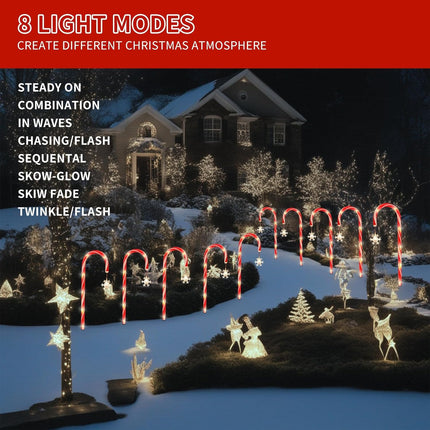 Christmas Candy Cane Lights with Snowflake, Solar Christmas Pathway Lights Outdoor Waterproof Landscape Lights Christmas Decorative Lights for Patio Garden Yard Street Park Christmas Holiday, 10 Pack