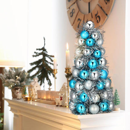 Small Christmas Tree Teal Christmas Tree for Table Decorations 11'' Baby Blue Mini Tabletop Xmas Tree Centerpieces Light Blue Christmas Decor with 62 Shatterproof Christmas Ornaments Balls