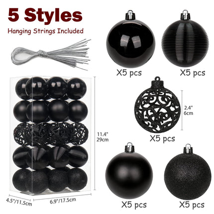 30PCS 2.36" Christmas Ball Ornaments Shatterproof Black Christmas Tree Decorations Xmas Tree Balls Halloween Ornaments Décor