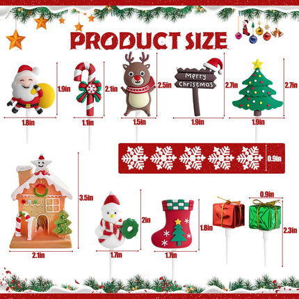 Christmas Cake Topper, Merry Christmas Cake Decorations Christmas Cake Toppers with Craft Xmas Tree Santa Reindeer Cake Decoration Christmas Party Cake Supplies for Christmas Holiday