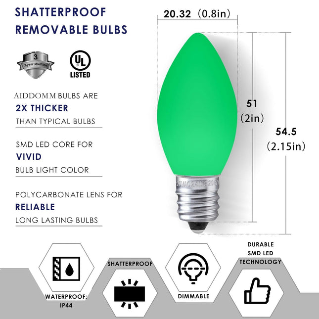 LED Christmas Replacement Bulbs 25 Pack C7, for Outdoor and Indoor, Dimmable, E12 Candelabra Base, Multi Colored Light