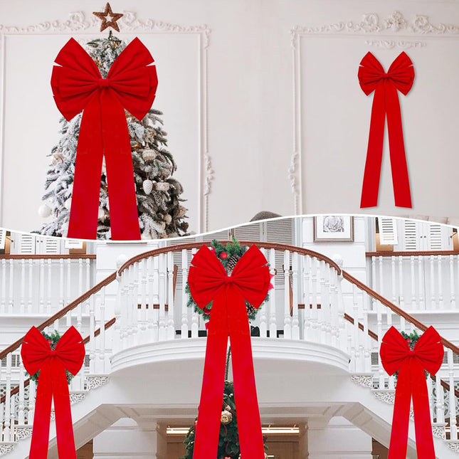 4 Pack Christmas Bows Decoration Large, 18”x35” Car Bow, Christmas Tree Bow Topper Red, Wreath Bow, Christmas Red Velvet Bows, for Xmas Home Front Door Patio Outdoor Decor