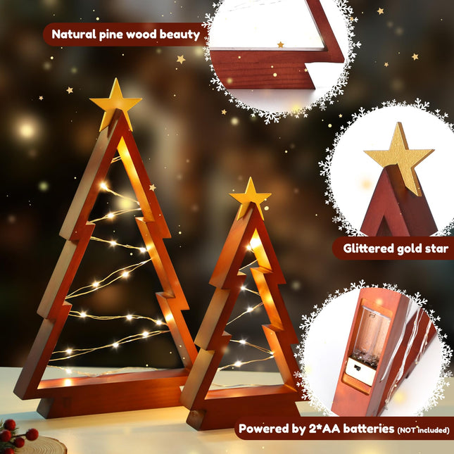 Christmas Table Decorations Wooden Lighted Christmas Trees Rustic Christmas Ornaments Table Centerpieces Xmas Decorations Indoor Fireplace Window Decor Set of 2